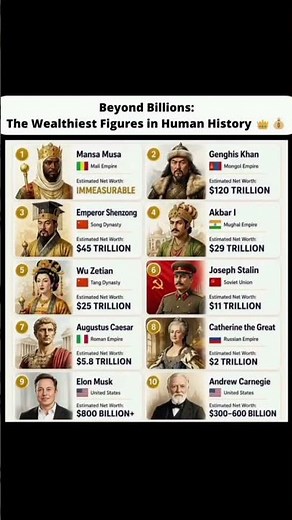 This infographic breaks down the estimated net worth of the richest people in history,