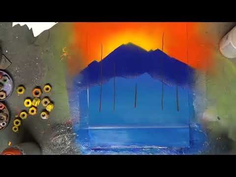 Sunset over the blue mountains spray paint art
