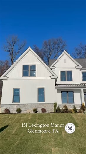 151 Lexington Manor, Glenmoore, PA 19343 Move-in ready luxury at The Estates at Stonecliff. This Georgetown Farmhouse floor plan offers a bluestone front porch, sun-filled interiors, and hardwood floors throughout the first level. Professional kitchen with Calacatta quartz, farmhouse sink, and designer lighting. Finished basement, sunroom, and a cathedral-ceiling owner’s retreat with spa-inspired bath. • Curated luxury finishes • Sunroom finished basement • Owner’s retreat with cathedral ceiling