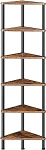 HOOBRO Corner Shelf Stand, Industrial 6-Tier Wall Corner Bookshelf with Metal Frame, Plant Display Shelf, Bookcase for Small Spaces, Bedroom, Living Room, Rustic Brown BF36CJ01