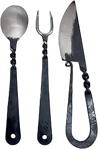 8 Inch Medieval Cutlery Set Hand Forged Medieval Kitchen Set Spoon Knife Fork vikings Forged Blacksmith Medieval Dining Hall Eating Utensils