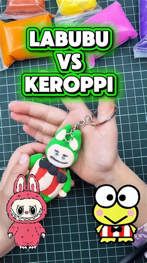 DIY Labubu x Keroppi Mashup! Air Dry Clay Keychain #labubu #sanrio #diy #clay