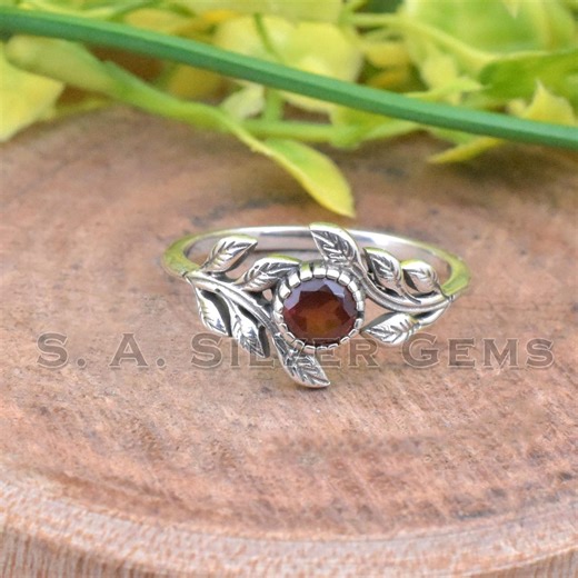 925 Sterling Silver Garnet Rings, Handmade Natural Gemstone Leaf Designer Jewelry - Etsy