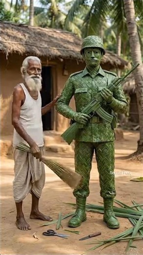 Army soldier made from palm leaves #ai #army#craft #youtubeshorts #makerbot #craftbot #scanbot