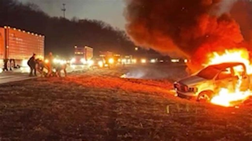 Strangers help save driver's life after pickup truck bursts into flames on I-90