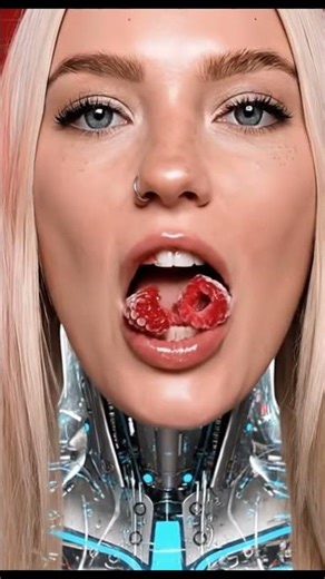 Robot ASMR Eating Frozen Raspberries! 🍇🧊 Loud Tart Crunch Sounds!