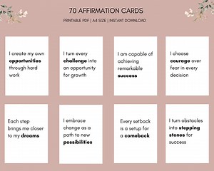 70 Affirmation Cards Printable, Digital Affirmation Deck PDF, Vision Board Printables, Positive Daily Affirmations, Self-love Cards Set - Etsy