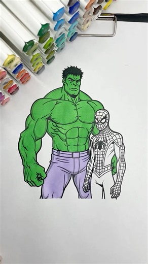 REVERSE Coloring Spider-Man x Hulk 💥 #spiderman #hulk #reversecoloring #coloringtime #markers