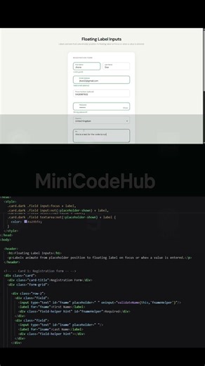 Floating Label Inputs | Clean Form UI #HTML #CSS #JavaScript #WebDev #MiniCodeHub