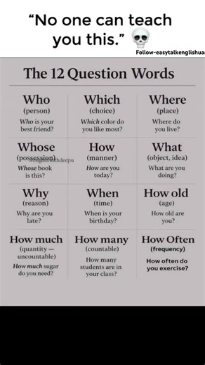 Learn the 12 Question Words in English 🔥 #dailyenglish #spokenenglish #englishlearning
