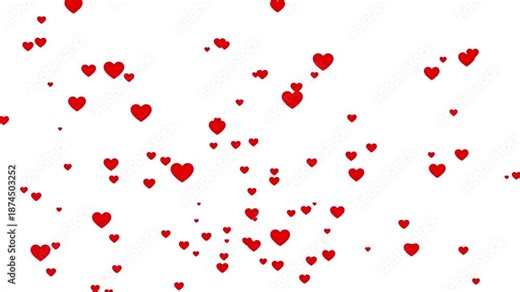 Red hearts falling animation, falling red hearts on transparent background, 4k loopable overlay for wedding and valentine.