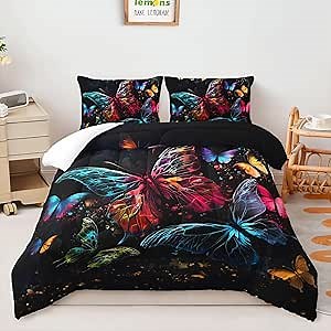 AILONEN Butterfly Comforter Set Queen Size, Girls Colorful Butterfly Bedding Set for Teen Women Kids Soft Tie Dye Butterfly Comforter Set Butterfly Quilt with 2 Pillowcases，3 Pieces Queen