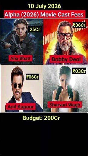 Alpha Movie (2026) Cast Fees? 💸 || #aliabhatt #bobbydeol #anilkapoor #sharvariwagh || #shorts