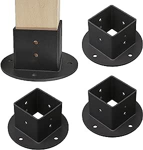 4Pcs Fence Pole Floor Flange 2"x 2" Square Post Base Brackets kit,Heavy Duty Black Wall Mount Post Anchor Base Brackets for Deck Railing Mailbox