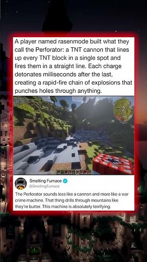 A player named rasenmode built what they call the Perforator: a TNT cannon that lines up every TNT