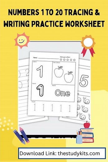 Numbers 1 to 20 Tracing & Writing Practice Worksheet