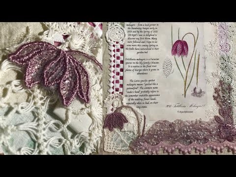 Roxy’s Journal of Stitchery Field Notes Spring Bulb embellished border #slowstitch #vintage lace
