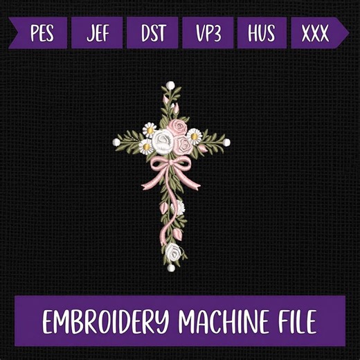 Floral Cross Embroidery Design Christian Cross Flower PES DST EXP Hus Vp3 Jef Religious Embroidery File Jesus Cross Machine File - Etsy