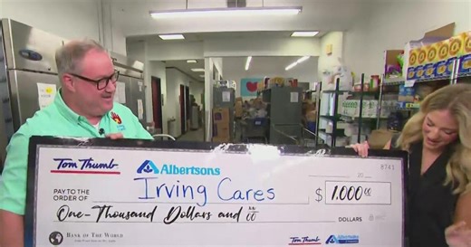 Irving Cares food pantry receives $1,000 donation from Tom Thumb Albertsons, CBS Texas