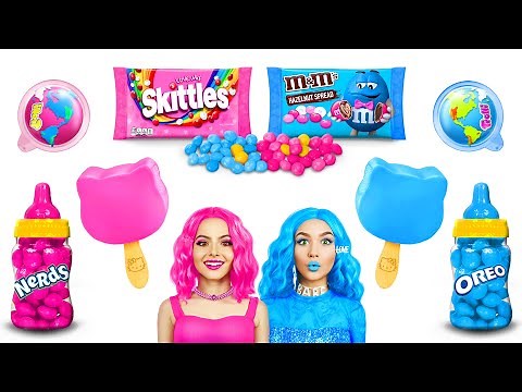 Pink Food VS Blue Food Challenge | Eating Only One Color Food for 24 HRS by RATATA CHALLENGE
