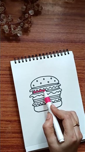 Burger drawing with markers and colouring