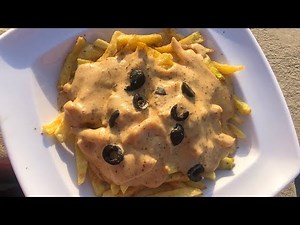 Loaded fries - fries with cheese sauce recipe - how to make loaded cheese fries at home