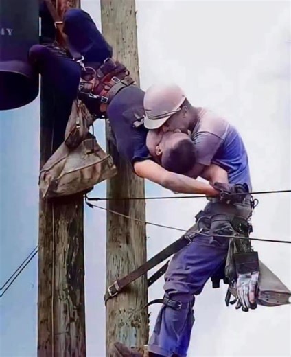 Paul Wischmeyer on Instagram: "“Kiss of Life”⚡️ Resuscitation 20 feet above the ground!! In 1968, the author received the Pulitzer Prize for this photograph - one of the most prestigious awards in the United States, and certainly worthy of that award. It shows a utility worker giving mouth-to-mouth resuscitation to his co-worker after he went unconscious following contact with a low voltage line at top of a utility pole. The picture shows two electricians, Randall Champion and Jay Thompson, hang