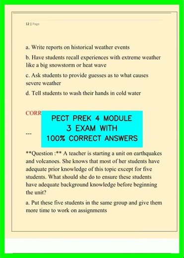 PECT PREK 4 MODULE 3 EXAM WITH 100% CORRECT ANSWERS video