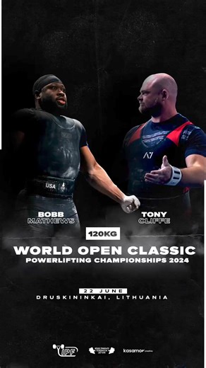The 120kg class will lift on Saturday 21st June at the World Open Classic Powerlifting Championships in Lithuania. The B group will lift at 12 noon and the A group will lift at 5pm as part of the Prime Time session. The 120kg is packed with big name lifters. New faces, world champions, world record holders — the 120s has it all. Defending world champion, GB’s Tony Cliffe, will have a fight on his hands to retain his title this year. He will face USA’s Bobb Matthews, who is making his IPF debut a