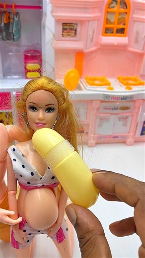 Satisfying With Unboxing Doll Eating Banana Set Toys #shorts
