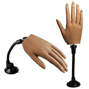 Silicone Practice Hand for Acrylic Nails, Flexible Bendable Female Mannequin Life Size Practice Hand with Stand for Nails Practice Nail Art Tools (3#-Right hand)