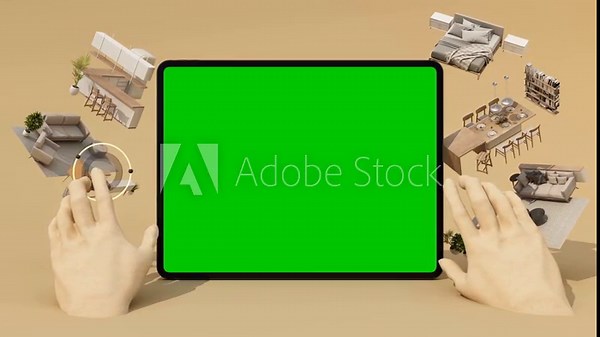 Interactive interior design app on tablet with chroma key green screen mockup Stock Video