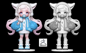 【Q版手办】从零开始雕刻一个双马尾蓝色外套的卡通手办，zbrush新手雕刻教程