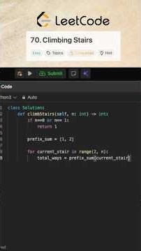 Leetcode 70 Climbing Stairs #leetcode #softwaredevelopment #dsa #computer #coding #programming