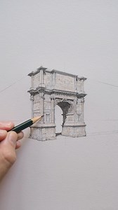 Arch of Titus in Rome, Italy - drawing process by @ch.illustrates • “I drew this using 2-point perspective as a framework. I find it so useful as all the answers are there for you, you just need to connect the dots! This technique uses two vanishing points on the horizon line, with all lines parallel to the viewer’s line of sight converging towards these points.” - @ch.illustrates • Want to be featured? #archisource • #architecture #nextarch #drawinglife #nexttoparchitects #archdaily #sketching 