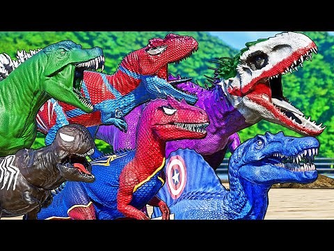 ALL SuperHero Dinosaurs Battle in Jurassic World Dinosaur | Pro 9 SuperHero Team |