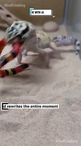 11K views · 56 reactions | Leopard Gecko faces a Baby Coral Snake in a shaky sand enclosure Raw phone footage captures a split second nature standoff #leopardgecko #coralsnake #natureclips #wildlifemoments #sandarena ⚙️ AI-generated nature dramatization — no real creatures involved. | MindFreaking | Facebook