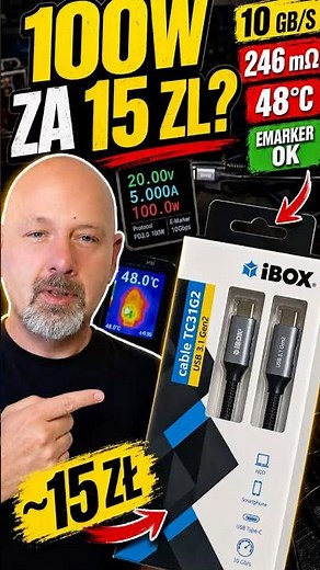Kabel USB-C za około 17 zł, który deklaruje 100W i jeszcze pokazuje 10Gbps danych?
