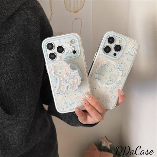 Stars & Pony Magsafe Magnetic Clear Phone Case With Light Blue Edge and 3D Pony Decoration, Compatible With iPhone 15 / 16 / 17 Pro Max - Etsy