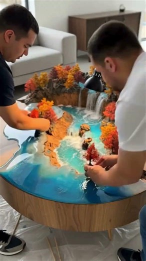 3D Epoxy River Table with Miniature Waterfall – Ultra Realistic Wood & Resin Masterpiece #epoxy