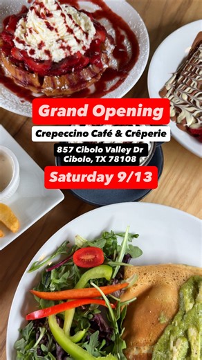 Cherise Moreno on Instagram: "🎉 GRAND OPENING TODAY! 🎉 Get the most delicious brunch at 20% OFF but only until 3 PM! @crepeccino.usa From sweet & savory crêpes to rich coffee, desserts, and even sizzling hot shrimp pasta 🍤🔥 Crepeccino is bringing the flavors you’ve been craving to Cibolo. Don’t miss the celebration! 📍 Crepeccino @crepeccino.usa 857 Cibolo Valley Dr, Cibolo, TX 78108 ⏰ Grand Opening Special: 20% OFF the entire menu until 3 PM (Today Only!)"