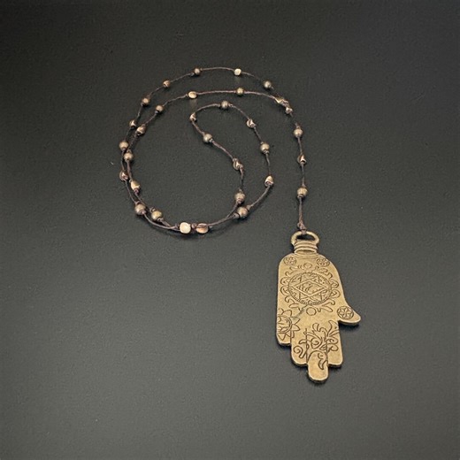 Vintage Hamsa Hand Necklace, Brass Pendant Boho, Evil Eye Protection Amulet, Long Beaded Cord, Tribal Moroccan Style Jewelry - Etsy