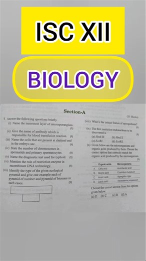 ISC Class XII Bio 2026🔥| Exam-Focused Practice Set 🧬#isc#biology#iscbiology#shorts#ytshorts#exam2026