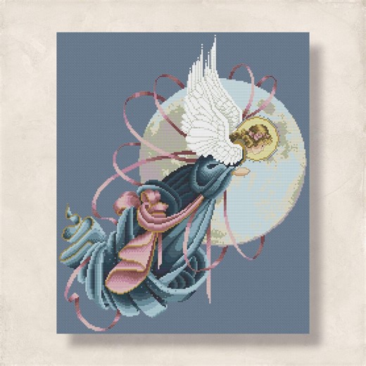 Cross Stitch Blue Moon Angel Pattern for Embroidery, Angel Design, 4 Seasons Christmas Winter, PDF + XSD Saga Pattern Digital Download - Etsy