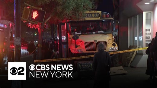 School bus jumps curb, strikes fruit stand in Brooklyn