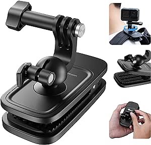 Backpack Clip Mount for GoPro Insta360 DJI Action Accessories, 360 Ball Joint Bag Belt Shoulder Strap Mounts Holder Attachment Accessory for Go Pro 12 11 10 Inta 360 X3 Ace Pro DJI Osmo Pocket 3