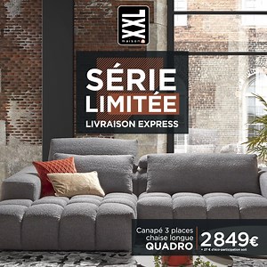 La Série Limitée est maintenant chez XXL Maison ! Jusqu'au 24 novembre, c’est le moment de vous laisser tenter par QUADRO, notre nouveau canapé 3 places, pour une livraison express ! Rendez-vous en magasin ! 👁🖤 | Maison XXL