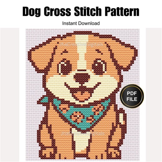Dog Cross Stitch Pattern for Beginners, Printable PDF