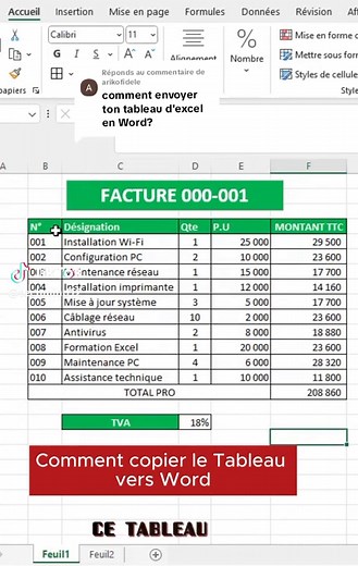 Réponse à @arikofidele comment copier un tableau vers word #excel #formation #Informatique