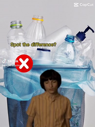 Spot the difference?? Plastic bags can cause machinery at recycling centers to fail! Luckily we have optical sorting and manual labor to catch most bags.. but please remember to not bag your bin! AND BEFORE YOU SAY THIS IS GROSS. It really shouldn’t be, only clean items should go in the recycle bin.. so your bin should naturally stay clean without a bag in it! #recycling #circulareconomy #waste #sustainability #fyp #foryou #trash #plastic #bags #plasticbag #education